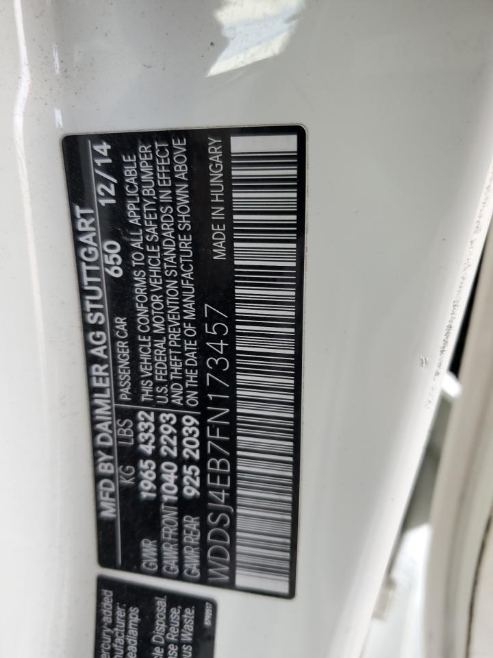 2015 Mercedes-Benz CLA-klasse VIN WDDSJ4EB7FN173457 Copart auction photo, side / undercarriage damage thumbnail 14