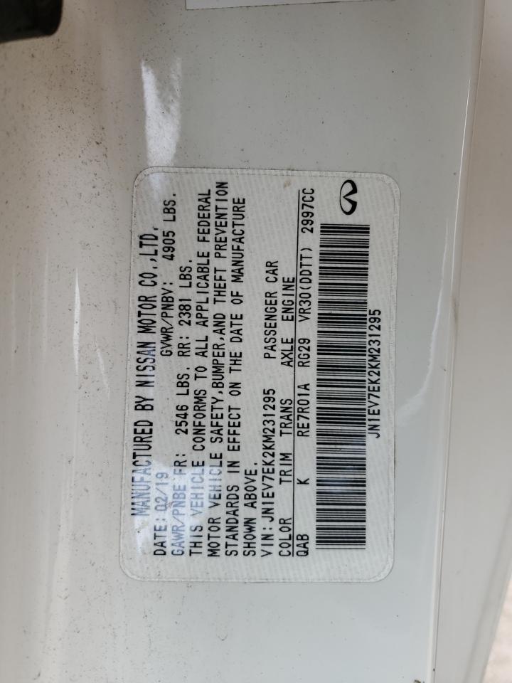 2019 Infiniti Q60 VIN JN1EV7EK2KM231295 Copart auction photo, front end / side damage thumbnail 12