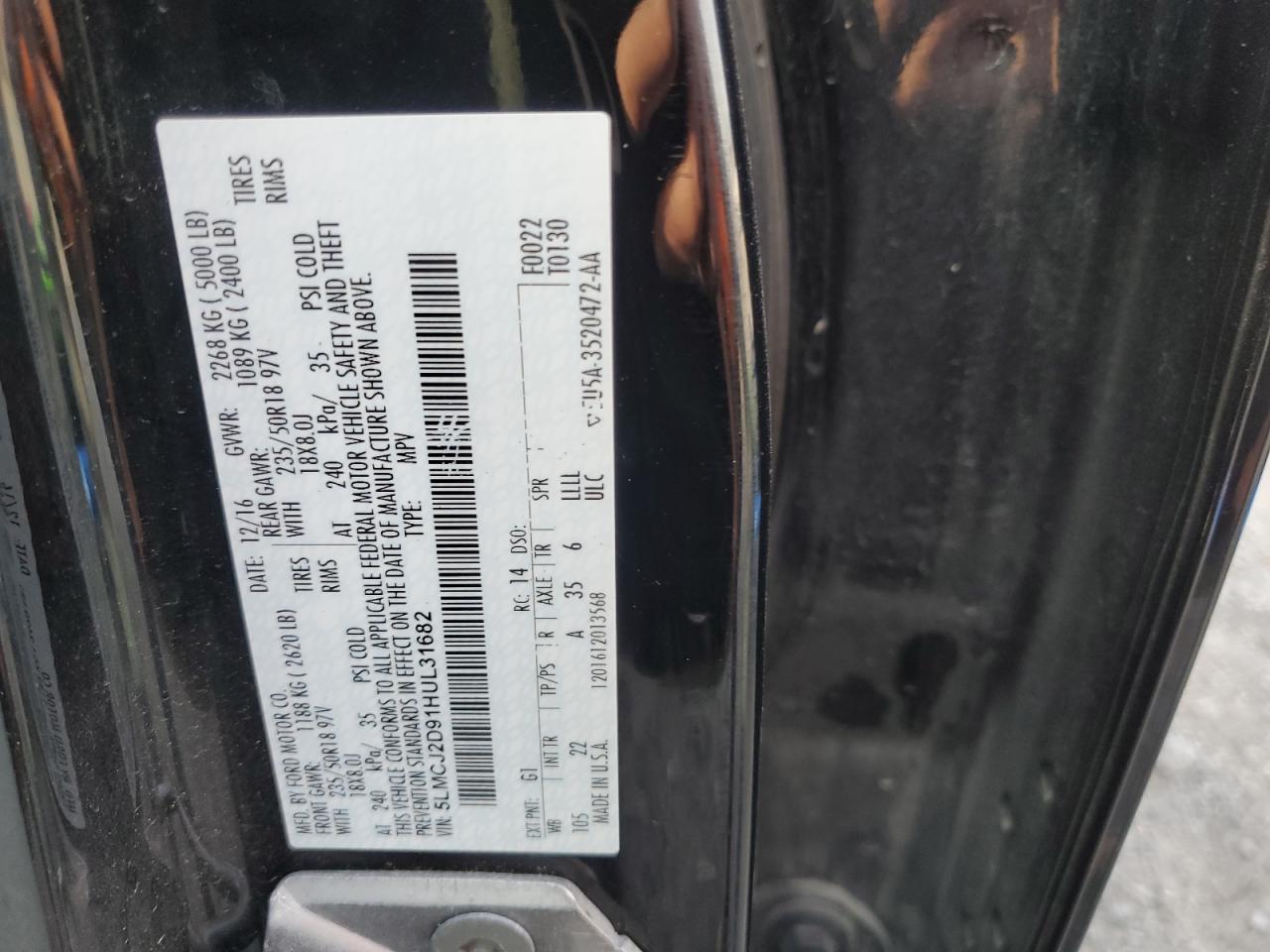 2017 Lincoln MKC VIN 5LMCJ2D91HUL31682 Copart auction photo, front end damage thumbnail 15