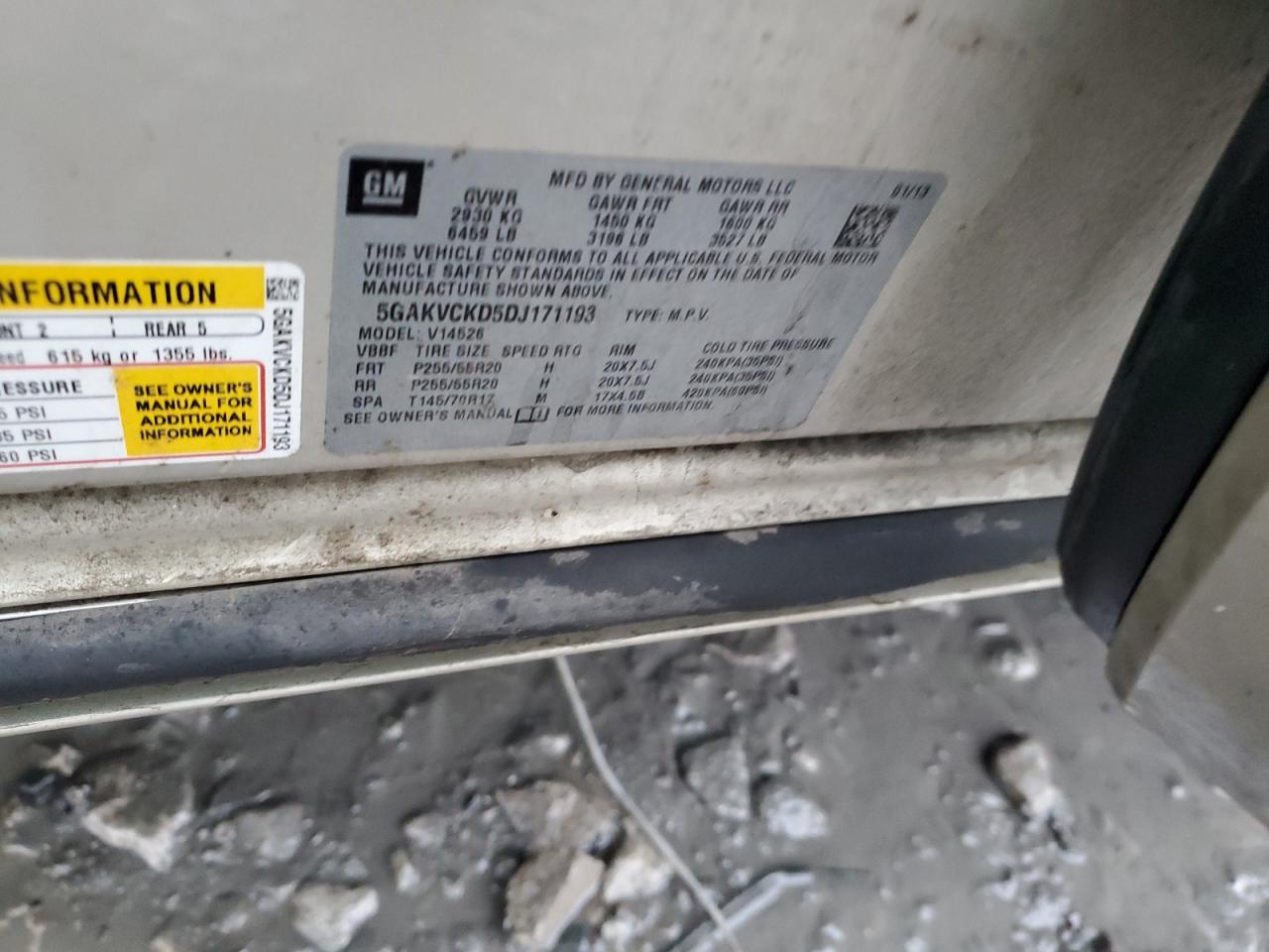 2013 Buick Enclave VIN 5GAKVCKD5DJ171193 Copart auction photo, normal wear damage thumbnail 13