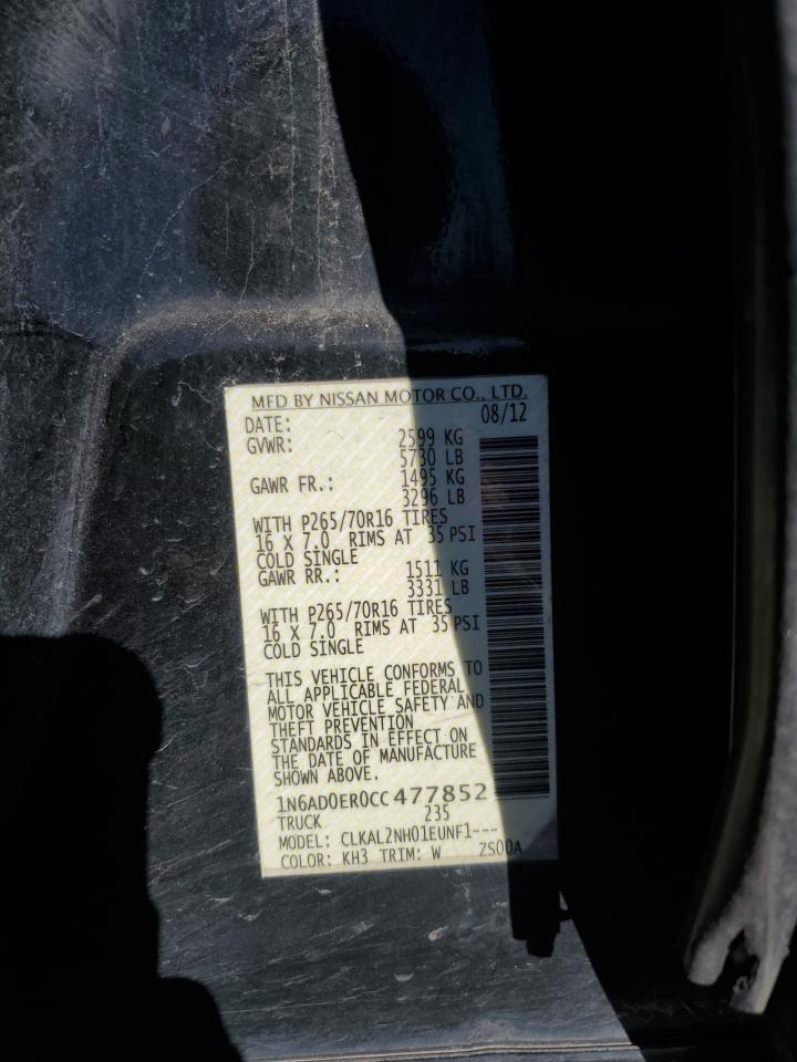 2012 Nissan Navara (Frontier) VIN 1N6AD0ER0CC477852 Copart auction photo, front end / side damage thumbnail 14