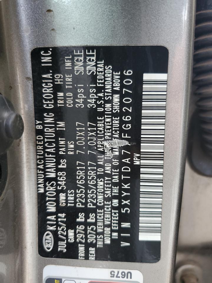 2015 KIA Sorento VIN 5XYKTDA77FG620706 Copart auction photo, all over damage thumbnail 15