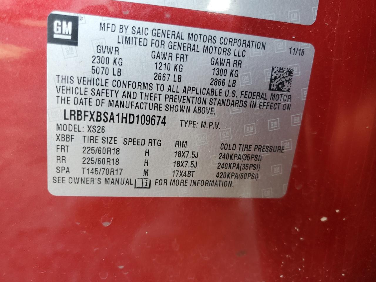 2017 Buick Envision VIN LRBFXBSA1HD109674 Copart auction photo, front end damage thumbnail 14