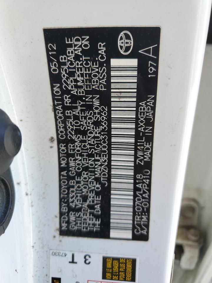 2012 Toyota Prius VIN JTDZN3EU0C3136962 Copart auction photo, front end damage thumbnail 12