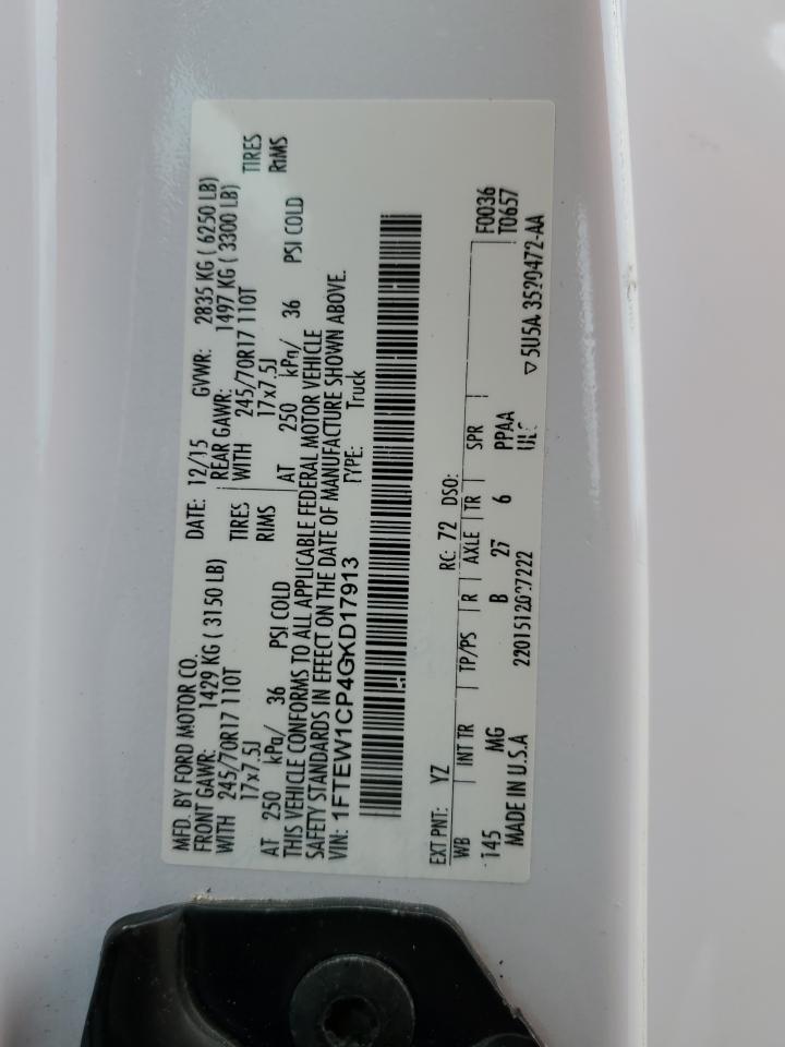 2016 Ford F-150 VIN 1FTEW1CP4GKD17913 Copart auction photo, front end damage thumbnail 14