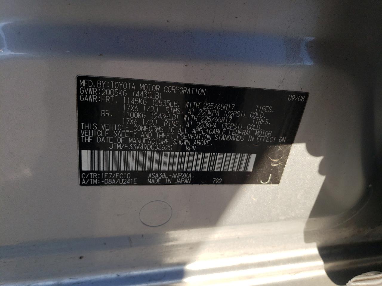 2009 Toyota RAV 4 VIN JTMZF33V49D003620 Copart auction photo, front end damage thumbnail 15