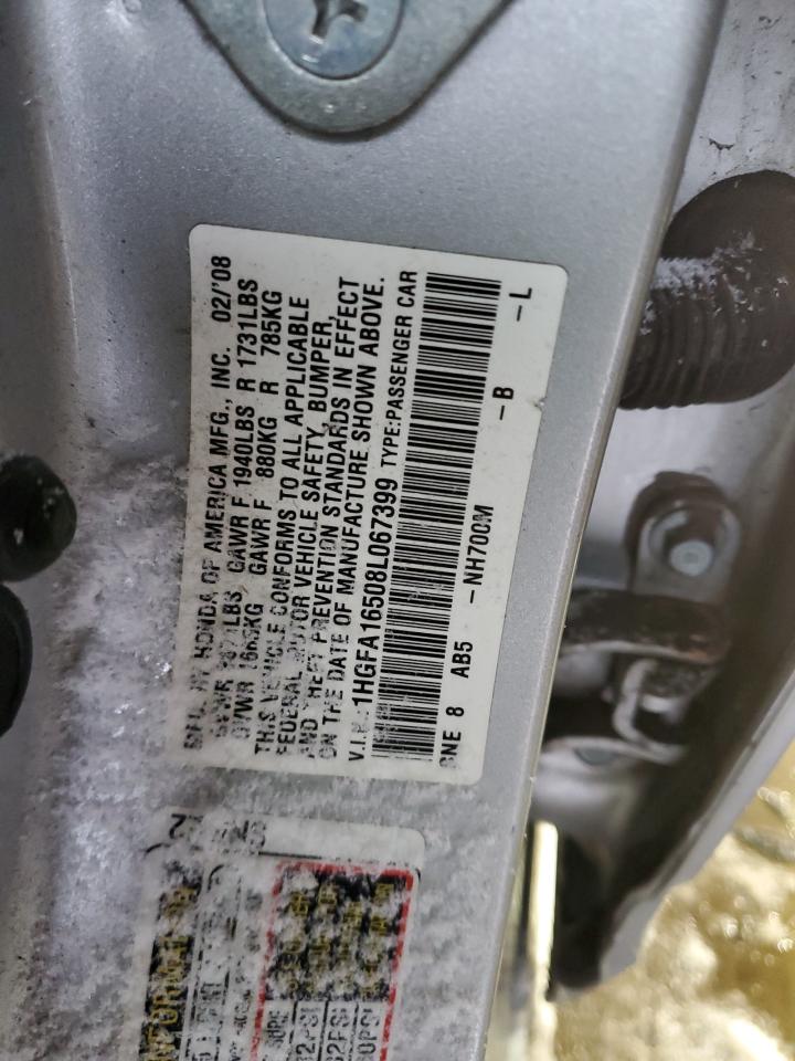 2008 Honda Civic VIN 1HGFA16508L067399 Copart auction photo, rear end damage thumbnail 12
