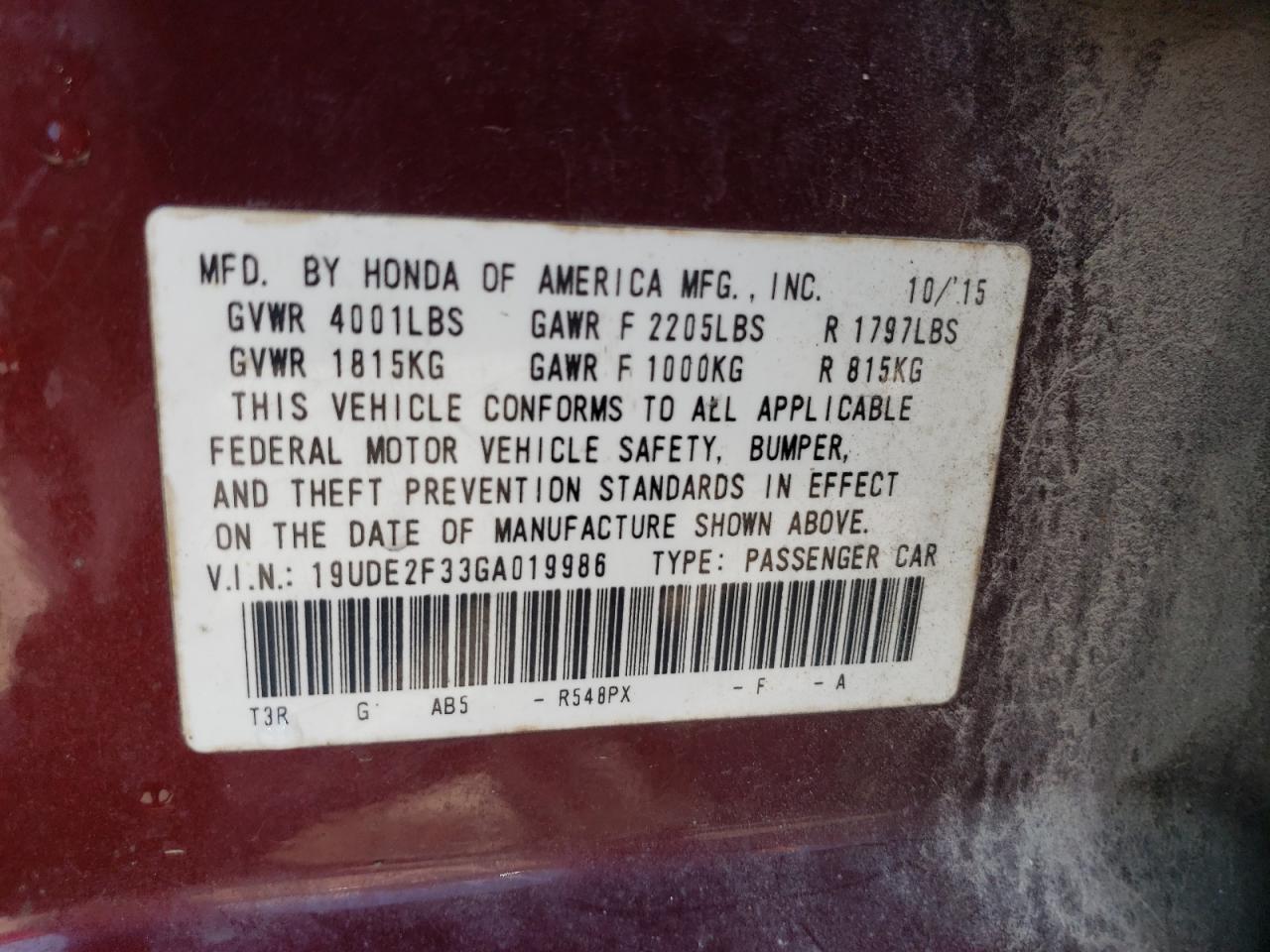 2016 Acura ILX VIN 19UDE2F33GA019986 Copart auction photo, front end damage thumbnail 12