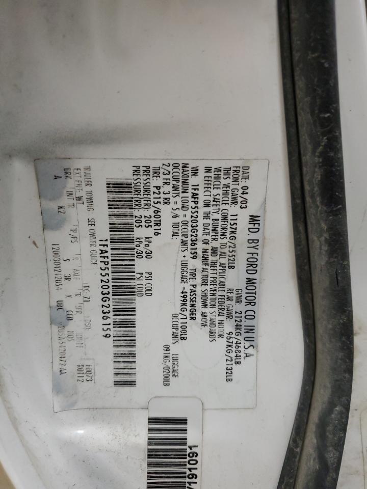2003 Ford Taurus VIN 1FAFP55203G236159 Copart auction photo, front end / side damage thumbnail 14