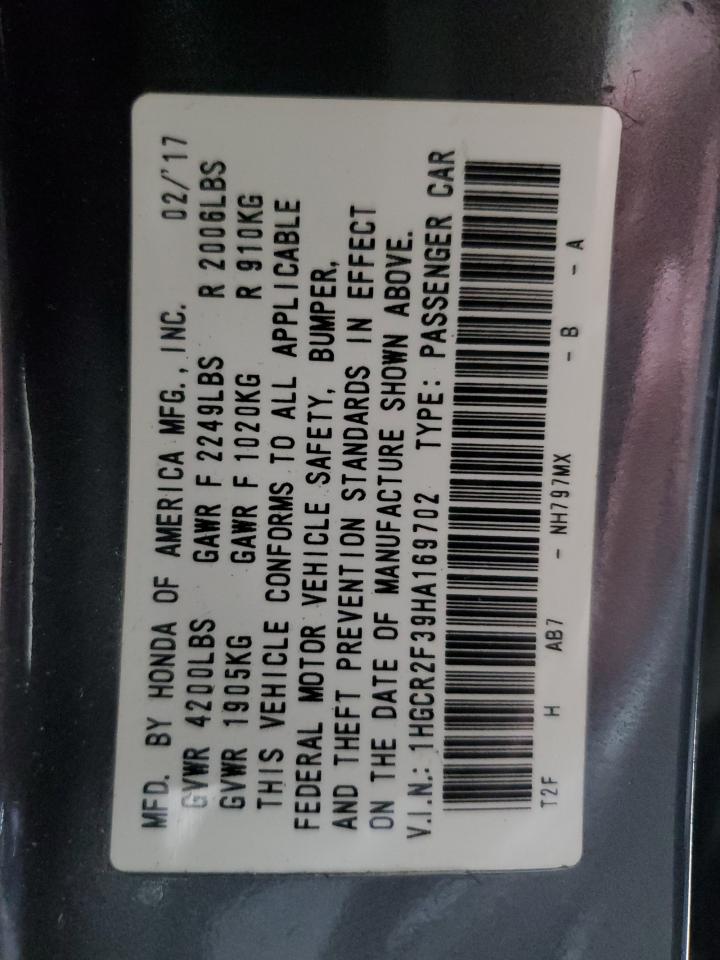 2017 Honda Accord VIN 1HGCR2F39HA169702 Copart auction photo, front end / undercarriage damage thumbnail 12
