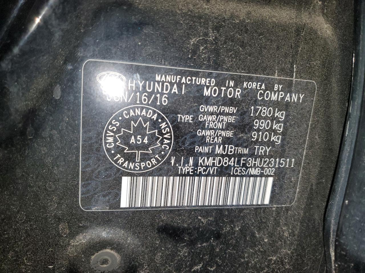 2017 Hyundai Elantra VIN KMHD84LF3HU231511 Copart auction photo, mechanical / hail damage thumbnail 12