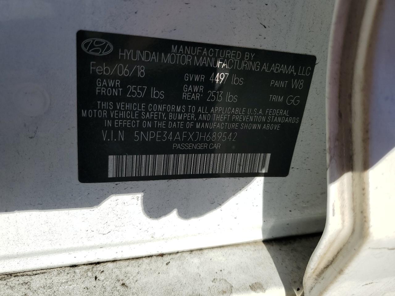 2018 Hyundai Sonata VIN 5NPE34AFXJH689542 Copart auction photo, front end damage thumbnail 12