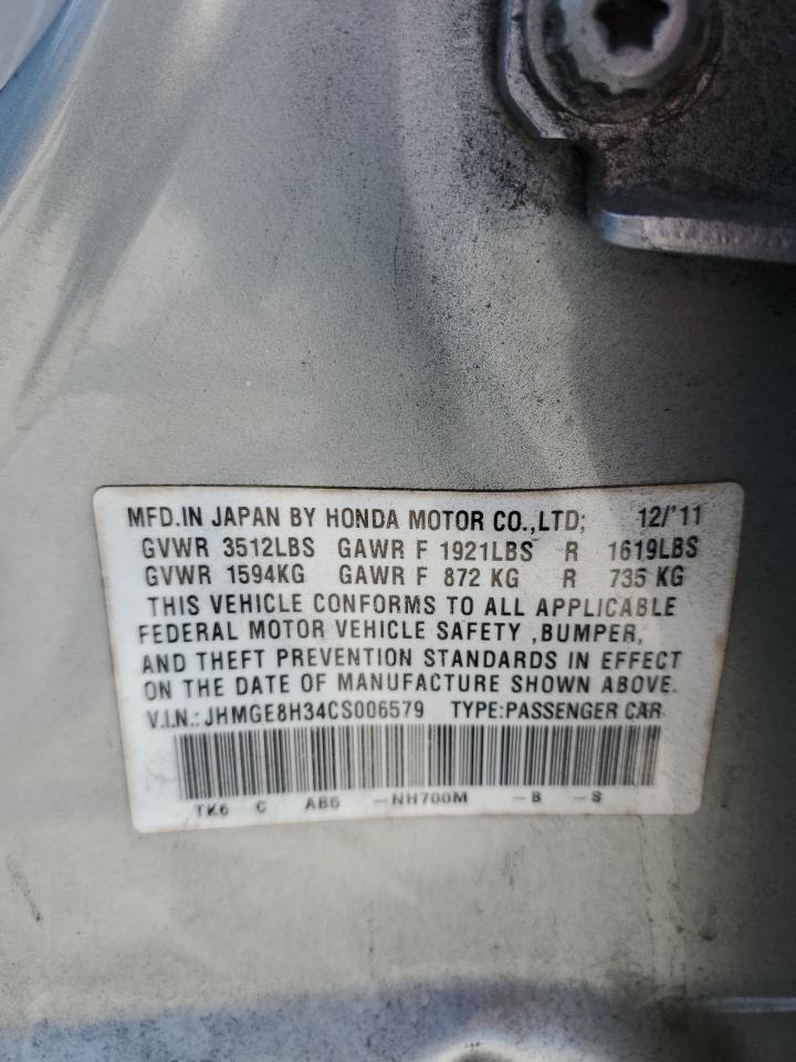 2012 Honda Fit VIN JHMGE8H34CS006579 Copart auction photo, front end / side damage thumbnail 14