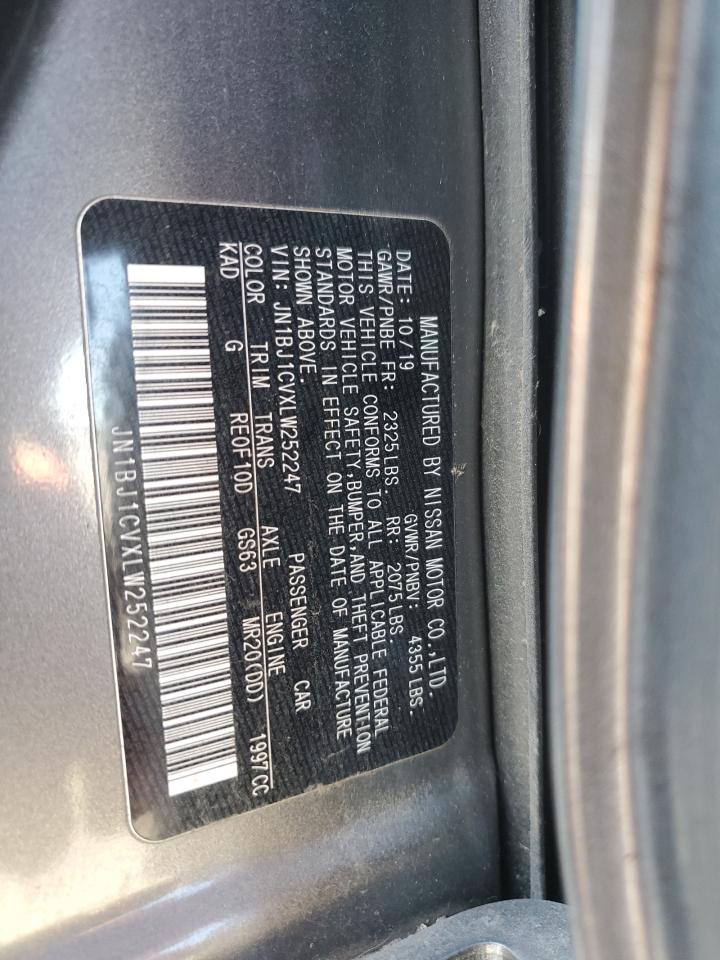2020 Nissan Rogue VIN JN1BJ1CVXLW252247 Copart auction photo, top/roof damage thumbnail 14