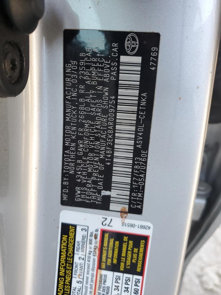 2010 Toyota Camry VIN 4T4BF3EK8AR009754 Copart auction photo, rear end / front end damage thumbnail 14