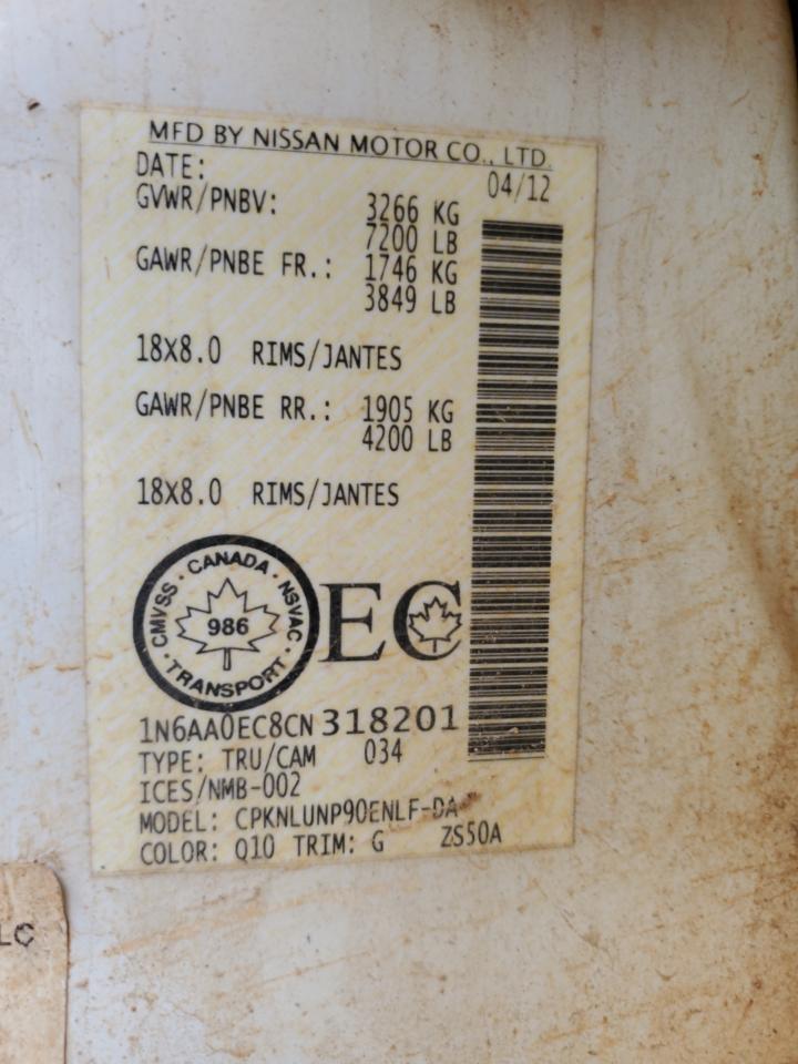 2012 Nissan Titan VIN 1N6AA0EC8CN318201 Copart auction photo, all over damage thumbnail 13