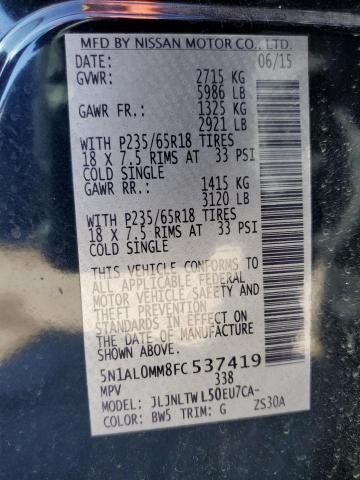 2015 Infiniti QX60 VIN 5N1AL0MM8FC537419 Copart auction photo, front end damage thumbnail 13