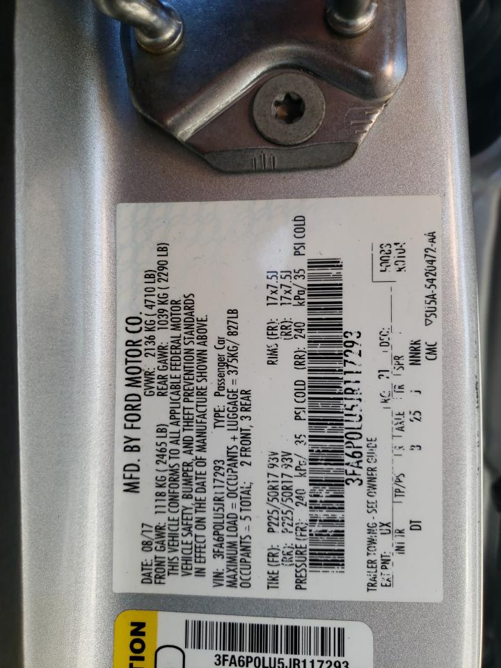 2018 Ford Fusion VIN 3FA6P0LU5JR117293 Copart auction photo, front end damage thumbnail 12