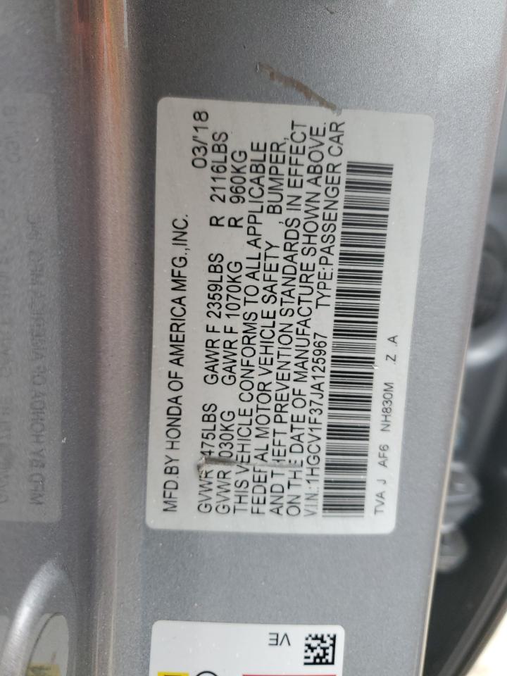 2018 Honda Accord VIN 1HGCV1F37JA125967 Copart auction photo, rear end damage thumbnail 13