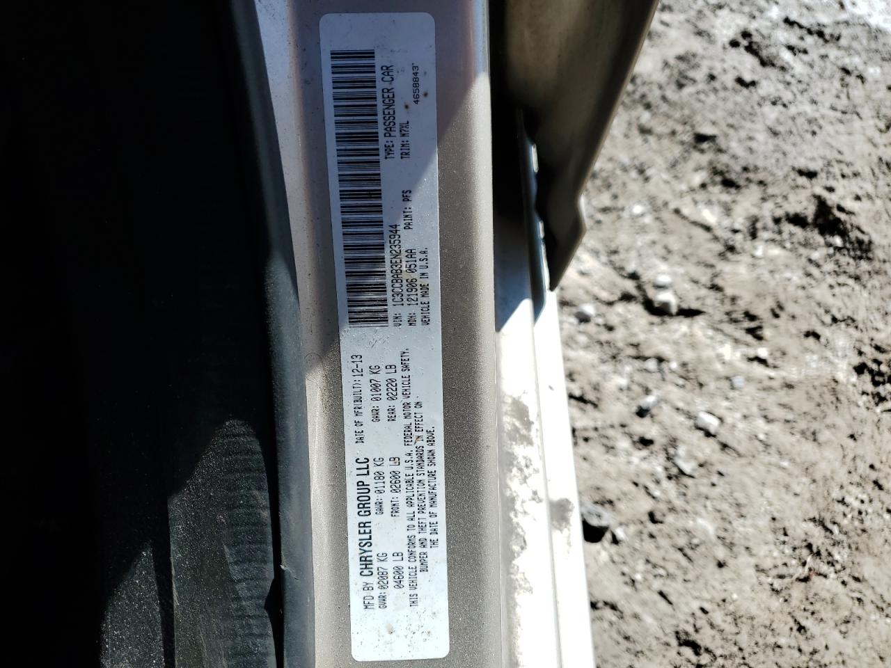 2014 Chrysler 200 VIN 1C3CCBAB3EN235944 Copart auction photo, front end / undercarriage damage thumbnail 14
