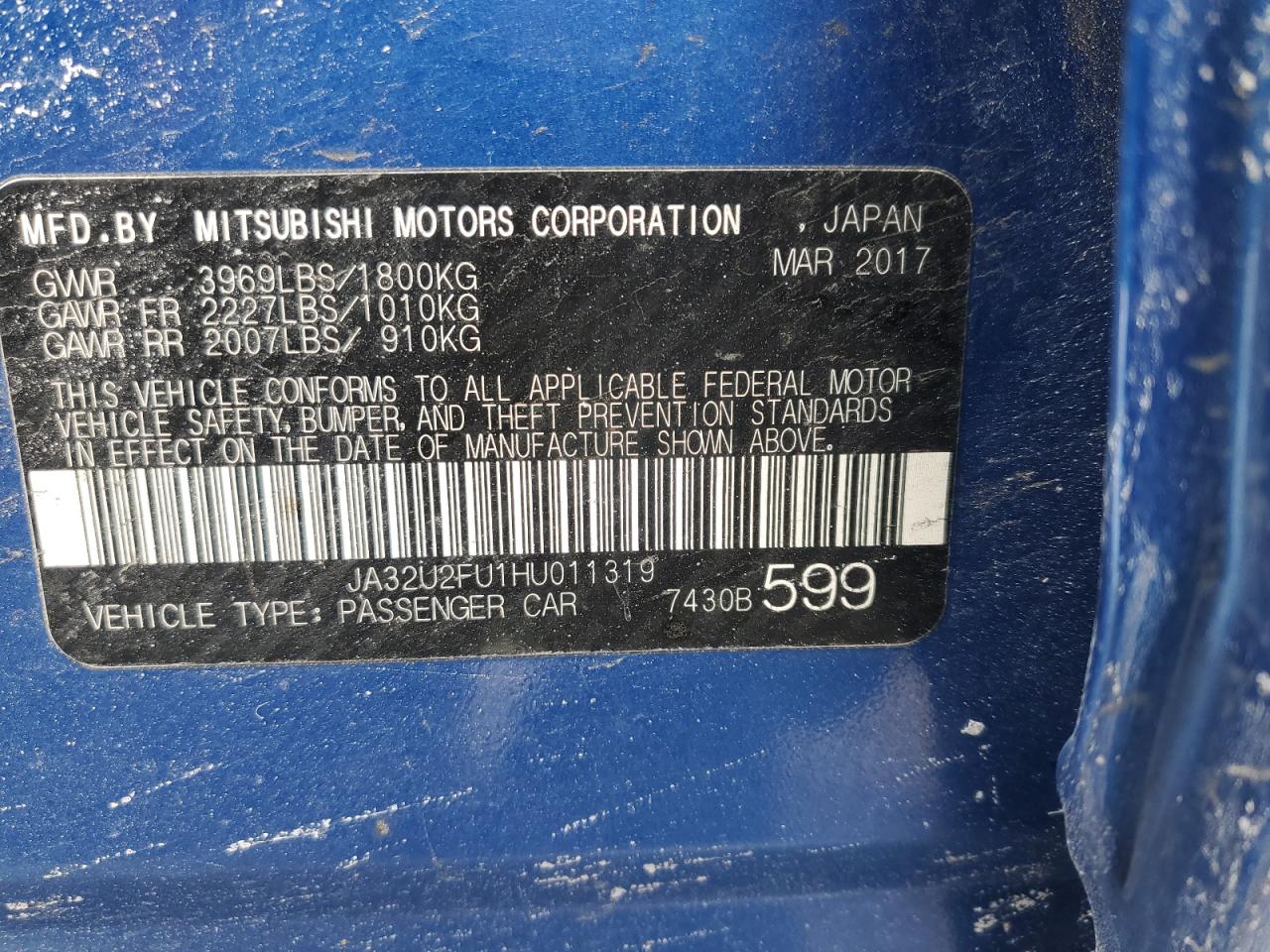 2017 Mitsubishi Lancer VIN JA32U2FU1HU011319 Copart auction photo, rear end damage thumbnail 12