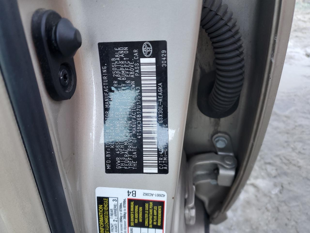 2007 Toyota Avalon VIN 4T1BK36B17U175143 Copart auction photo, undercarriage damage thumbnail 12