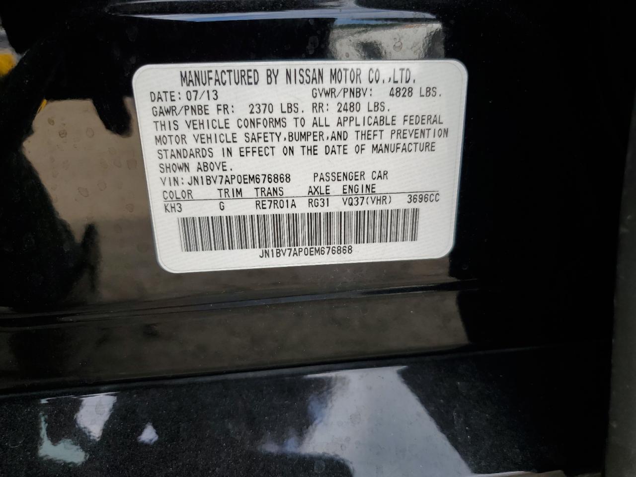 2014 Infiniti Q50 VIN JN1BV7AP0EM676868 Copart auction photo, front end damage thumbnail 12