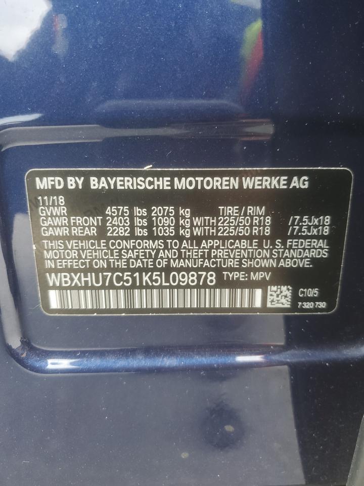 2019 BMW X1 VIN WBXHU7C51K5L09878 Copart auction photo, front end damage thumbnail 12