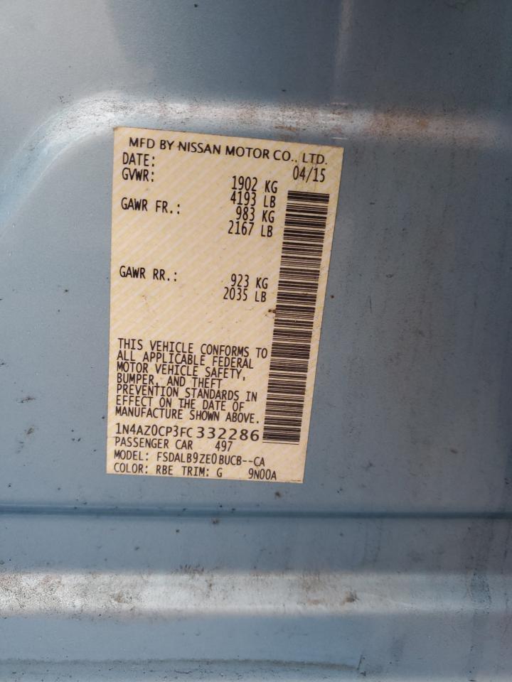 2015 Nissan Leaf VIN 1N4AZ0CP3FC332286 Copart auction photo, front end damage thumbnail 12