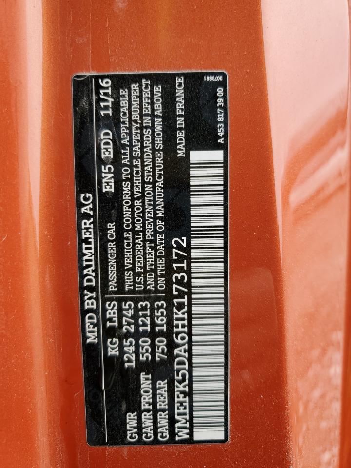 2017 Smart Fortwo VIN WMEFK5DA6HK173172 Copart auction photo, front end damage thumbnail 14