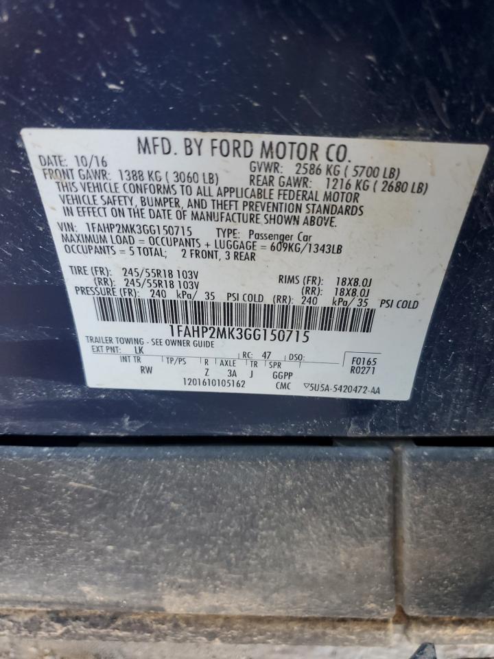 2016 Ford Taurus VIN 1FAHP2MK3GG150715 Copart auction photo, front end / side damage thumbnail 12
