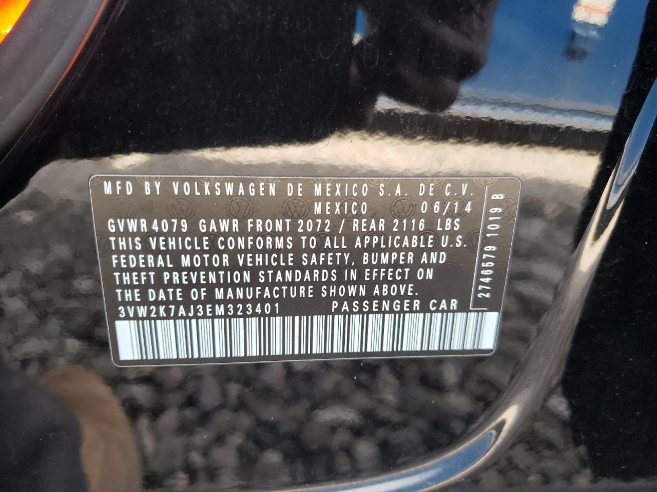 2014 Volkswagen Jetta VIN 3VW2K7AJ3EM323401 Copart auction photo, normal wear damage thumbnail 12