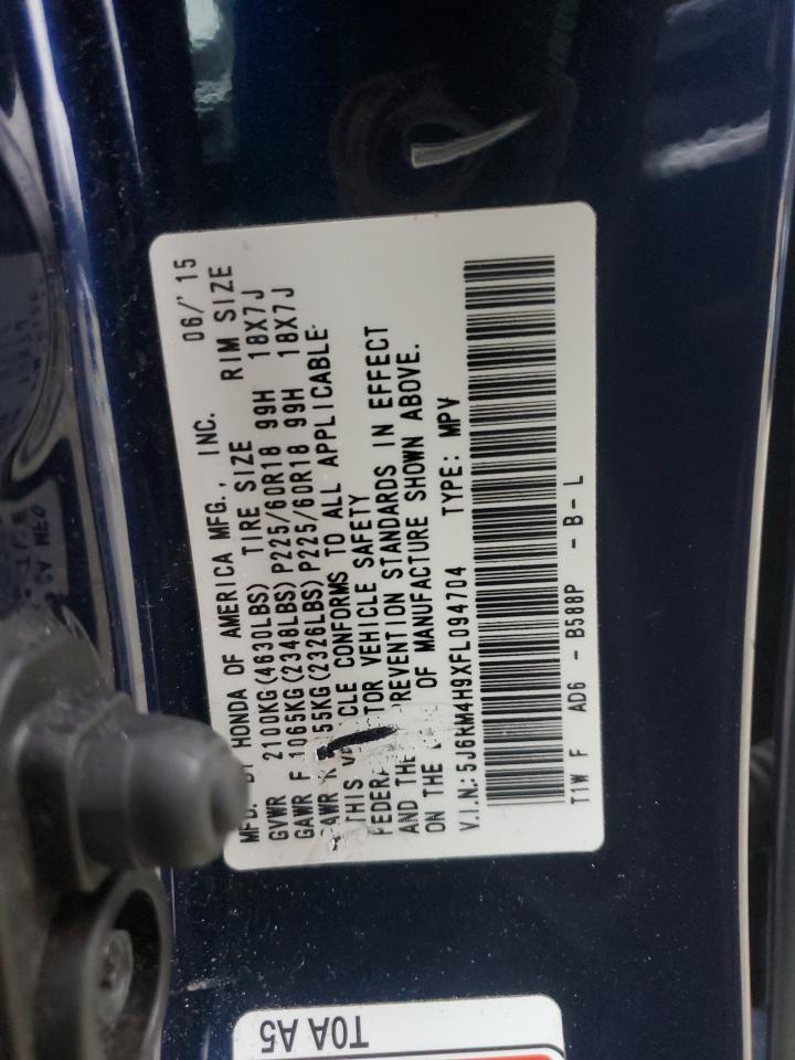 2015 Honda CR-V VIN 5J6RM4H9XFL094704 Copart auction photo, rear end / front end damage thumbnail 13