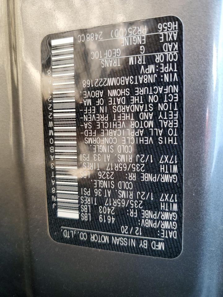 2021 Nissan Rogue VIN JN8AT3AB0MW222168 Copart auction photo, rollover damage thumbnail 14