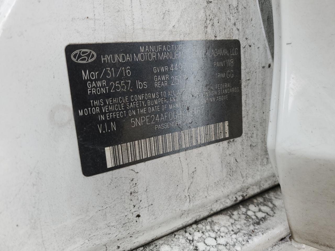 2016 Hyundai Sonata VIN 5NPE24AF0GH418467 Copart auction photo, front end damage thumbnail 14