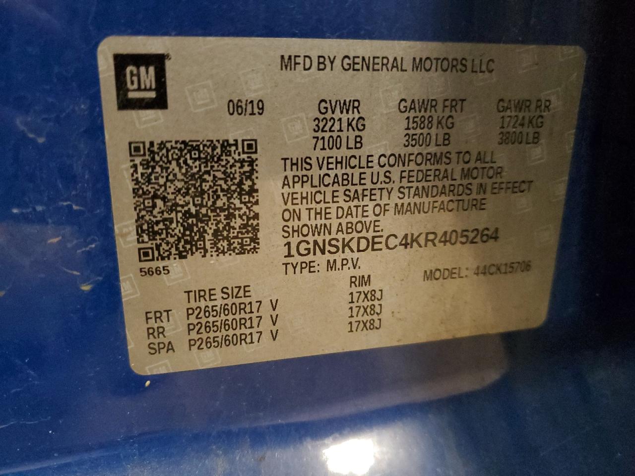 2019 Chevrolet Tahoe VIN 1GNSKDEC4KR405264 Copart auction photo, front end damage thumbnail 13