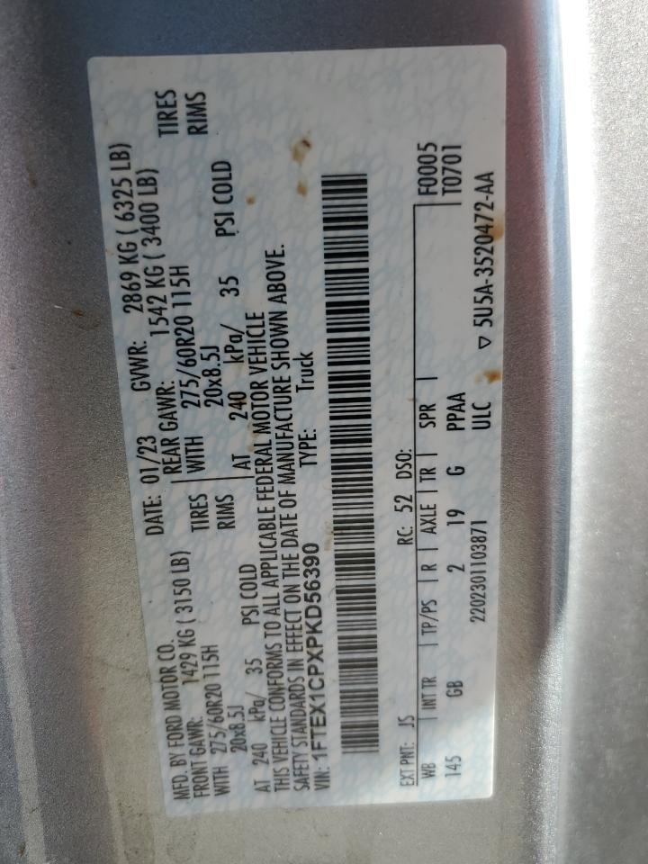 2023 Ford F-150 VIN 1FTEX1CPXPKD56390 Copart auction photo, front end damage thumbnail 14