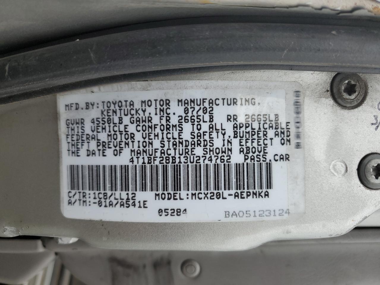 2003 Toyota Avalon VIN 4T1BF28B13U274762 Copart auction photo, side damage thumbnail 12