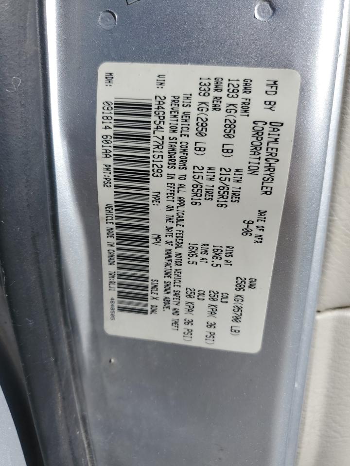 2007 Chrysler Town & Country VIN 2A4GP54L77R151293 Copart auction photo, rear end damage thumbnail 13