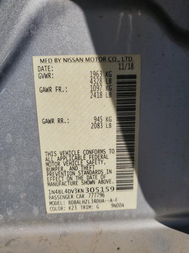 2019 Nissan Altima VIN 1N4BL4DV3KN305159 Copart auction photo, front end / rear end damage thumbnail 14