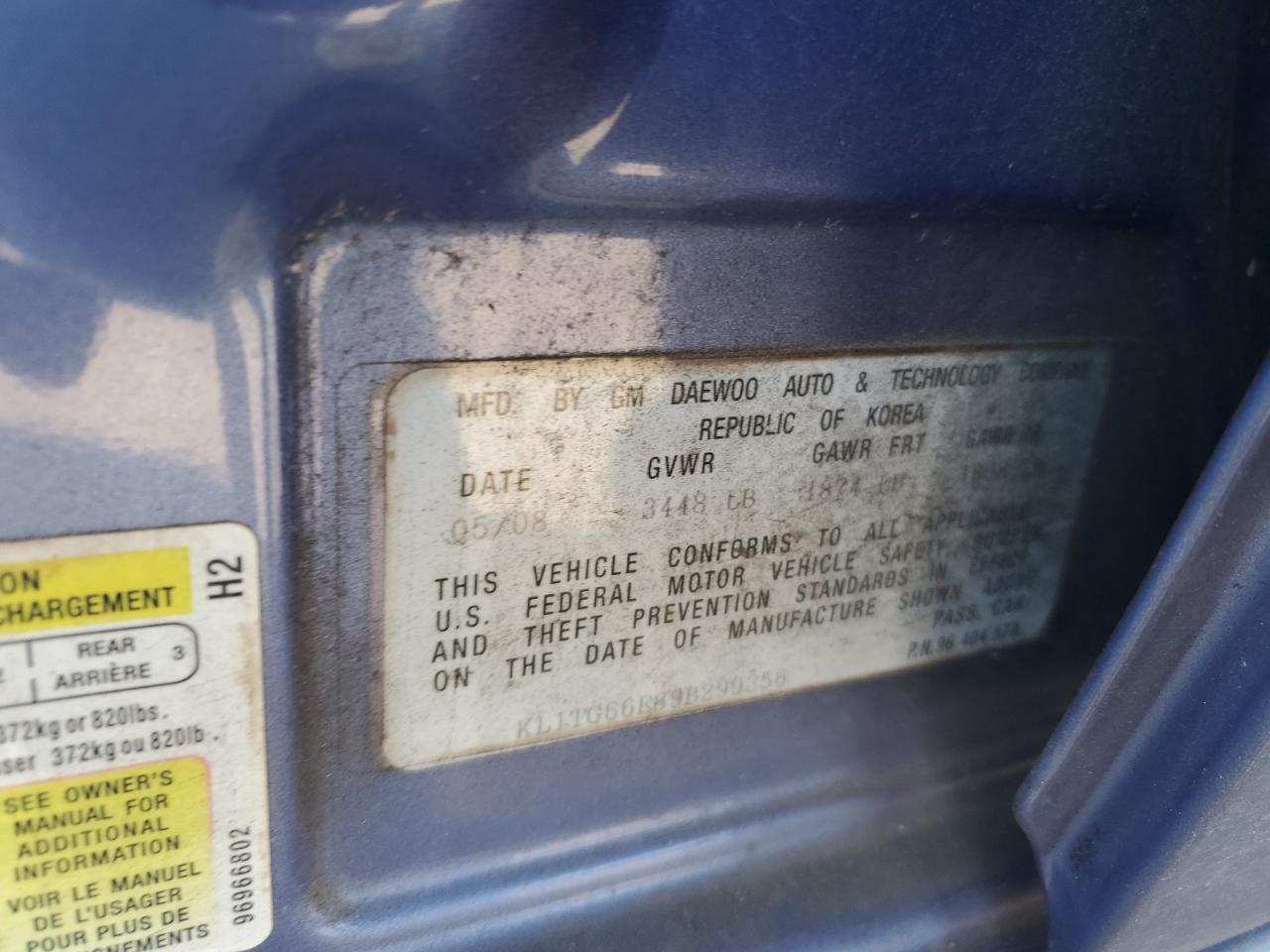 2009 Chevrolet Aveo VIN KL1TG66E89B299356 Copart auction photo, front end damage thumbnail 14