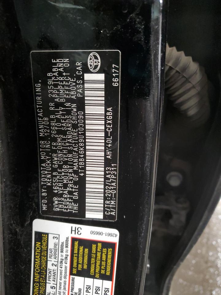 2009 Toyota Camry VIN 4T1BB46K89U103090 Copart auction photo, front end / side damage thumbnail 14