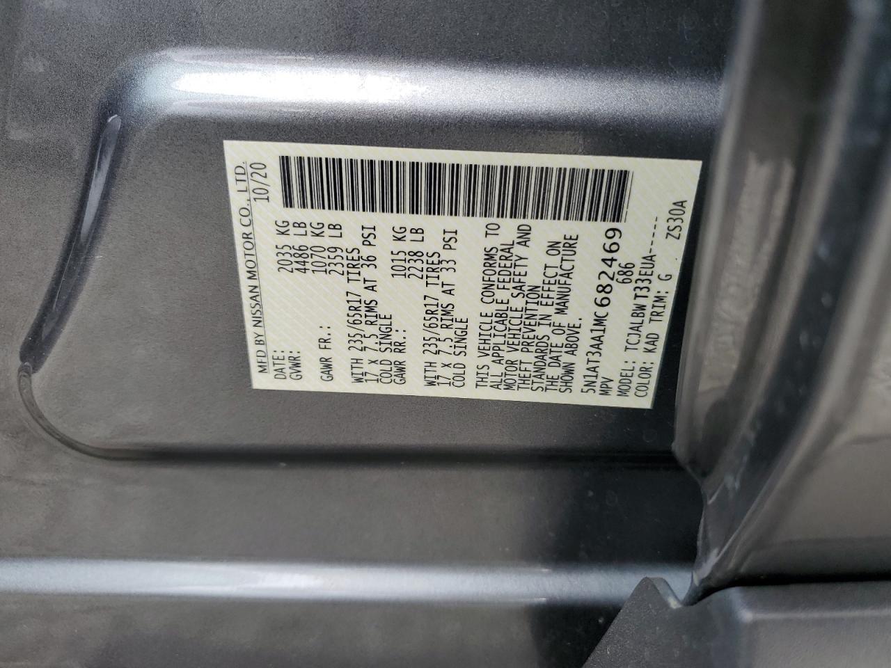 2021 Nissan Rogue VIN 5N1AT3AA1MC682469 Copart auction photo, front end damage thumbnail 13