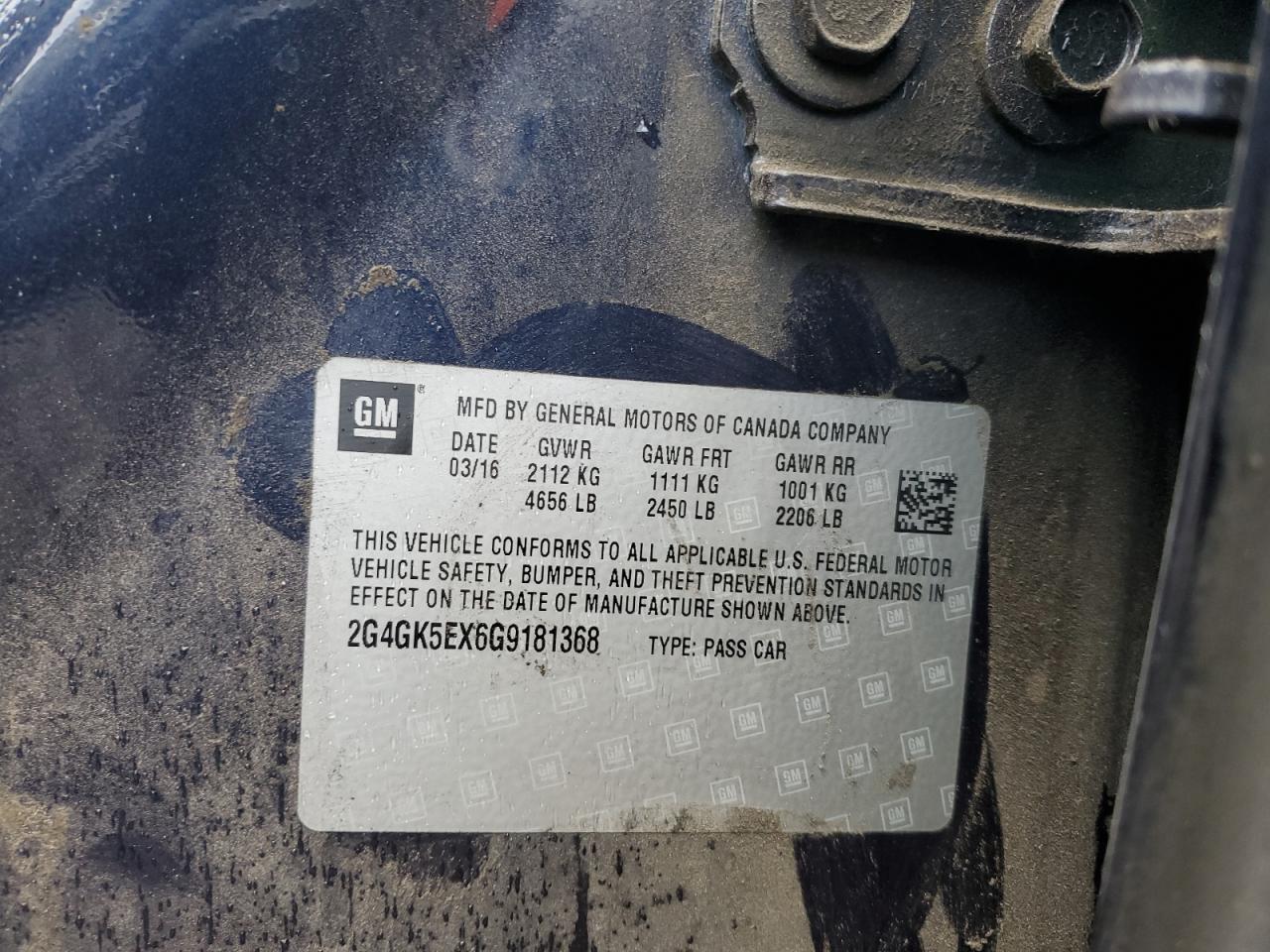 2016 Buick Regal VIN 2G4GK5EX6G9181368 Copart auction photo, front end damage thumbnail 12
