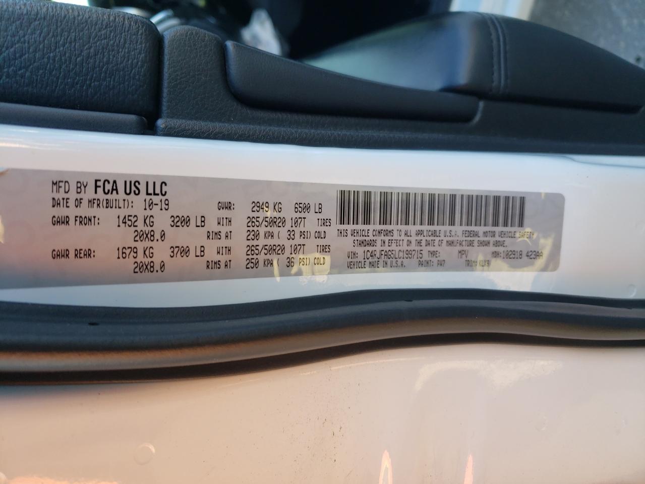 2020 Jeep Grand Cherokee VIN 1C4RJFAG5LC199715 Copart auction photo, all over / undercarriage damage thumbnail 14