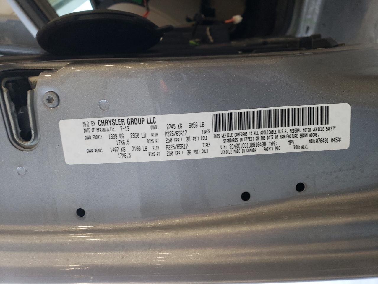 2013 Chrysler Town & Country VIN 2C4RC1CG1DR810438 Copart auction photo, all over damage thumbnail 13