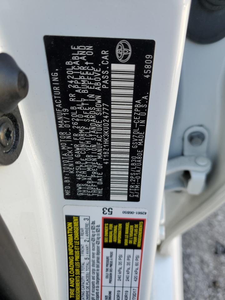2019 Toyota Camry VIN 4T1BZ1HK3KU024777 Copart auction photo, front end damage thumbnail 12