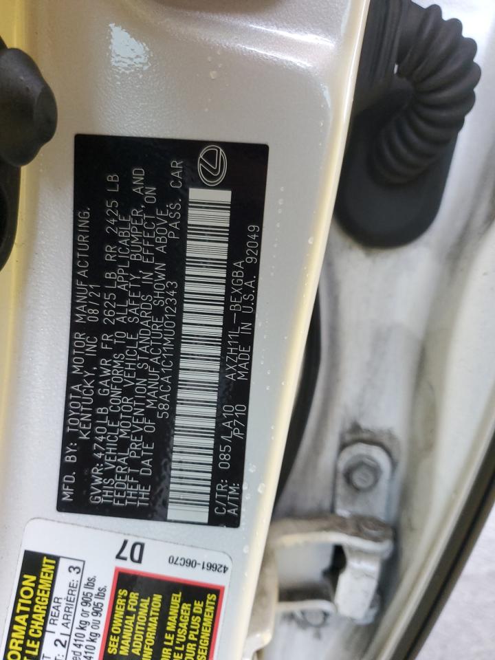 2021 Lexus ES VIN 58ACA1C11MU012343 Copart auction photo, front end damage thumbnail 14
