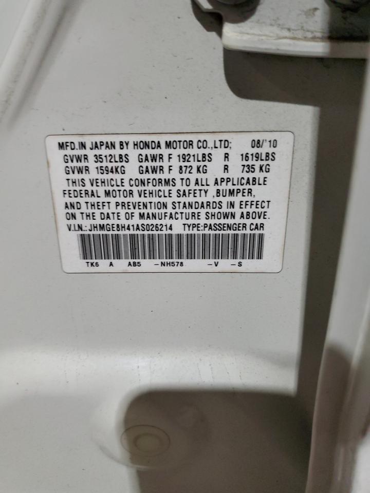 2010 Honda Fit VIN JHMGE8H41AS026214 Copart auction photo, front end damage thumbnail 13