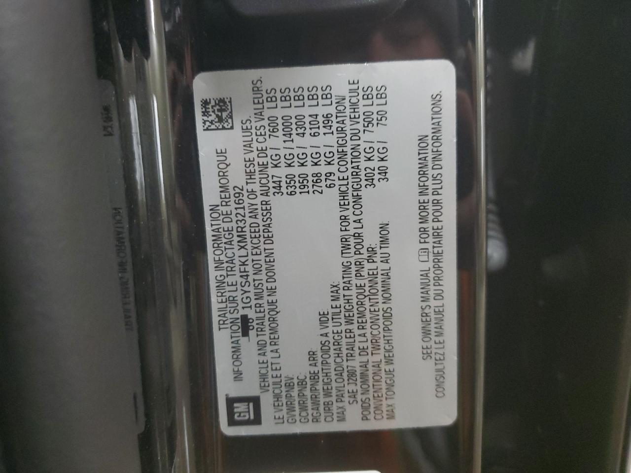 2021 Cadillac Escalade VIN 1GYS4FKLXMR321692 Copart auction photo, rear end / side damage thumbnail 14